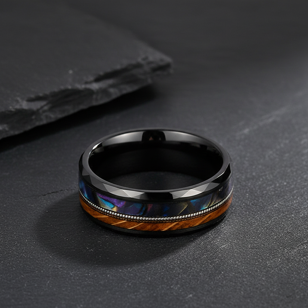 VILANI Abalone Wood Guitar Ring — Flat