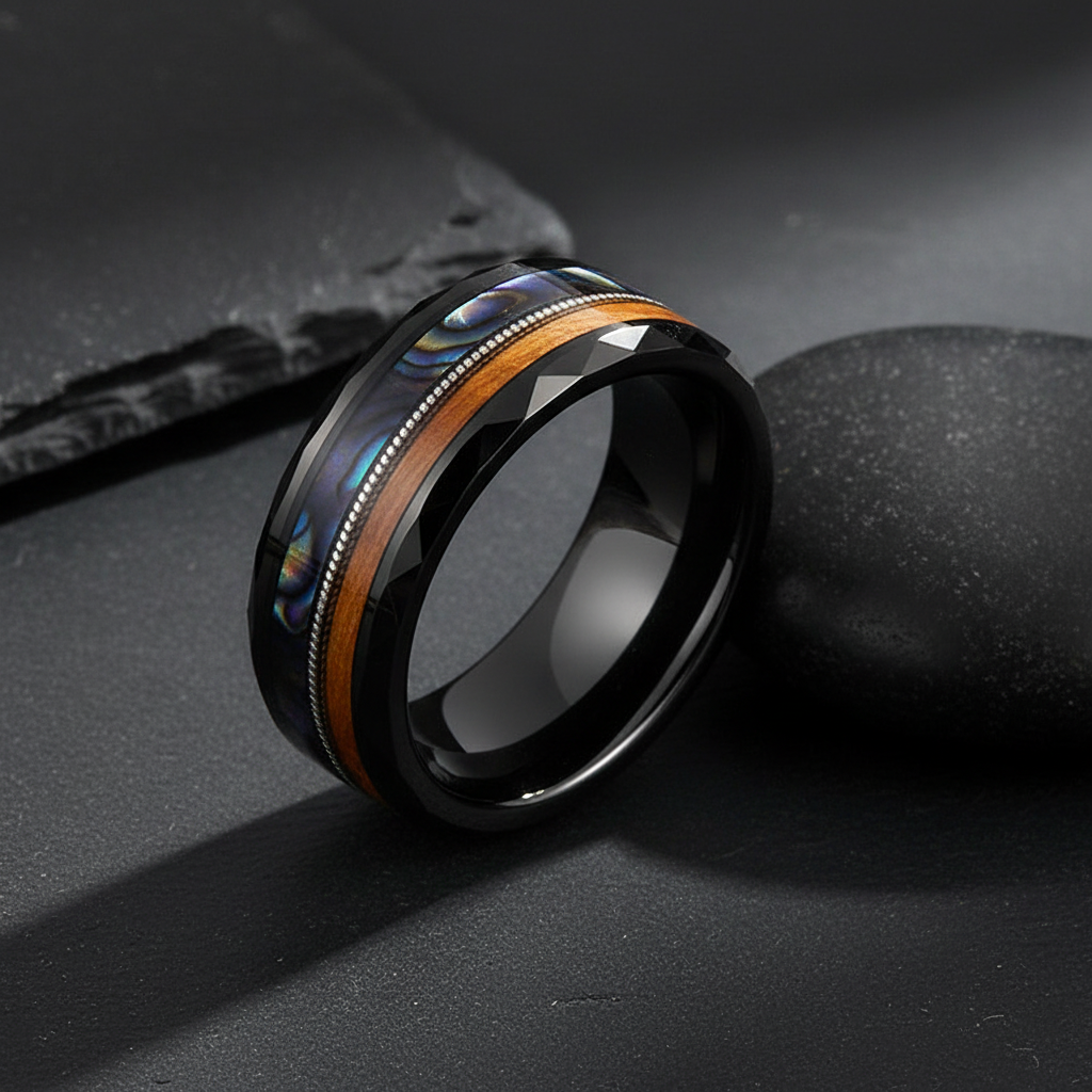 VILANI Abalone Wood Guitar Ring — Leaning