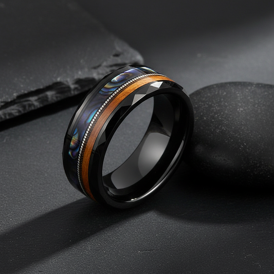 VILANI Abalone Wood Guitar Ring — Leaning