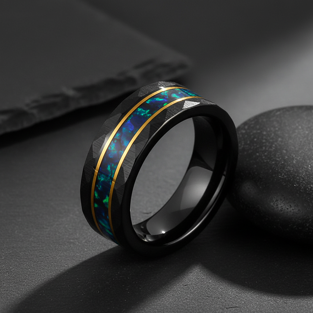 VILANI Black Opal Faceted Ring — Leaning