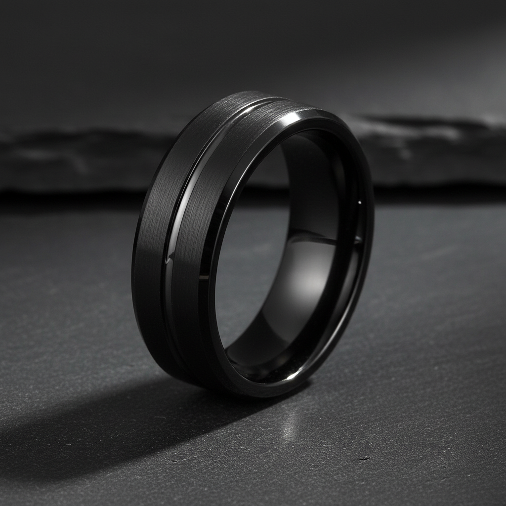 VILANI Black Silver Off-Centre Groove — Macro