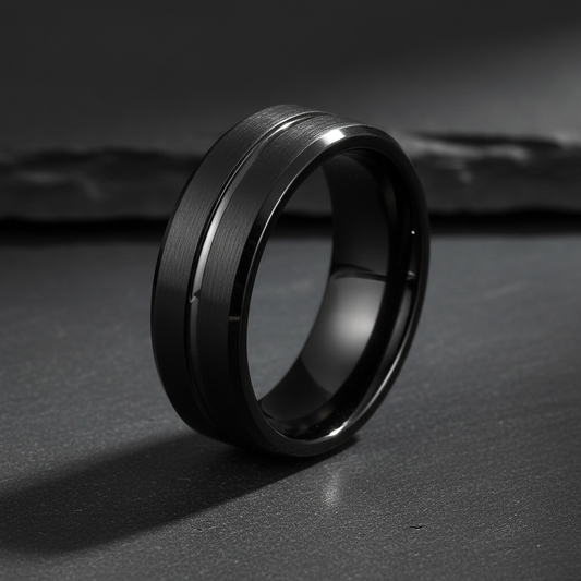 VILANI Black Silver Off-Centre Groove — Macro