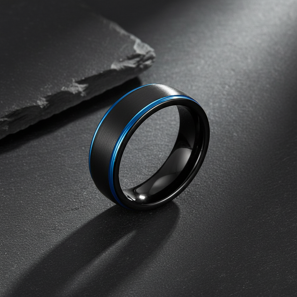 VILANI Black Twin Blue Edge Ring — Flat