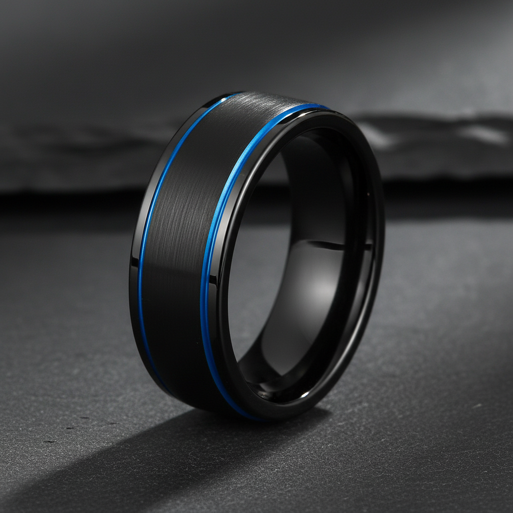 VILANI Black Twin Blue Edge Ring — Macro