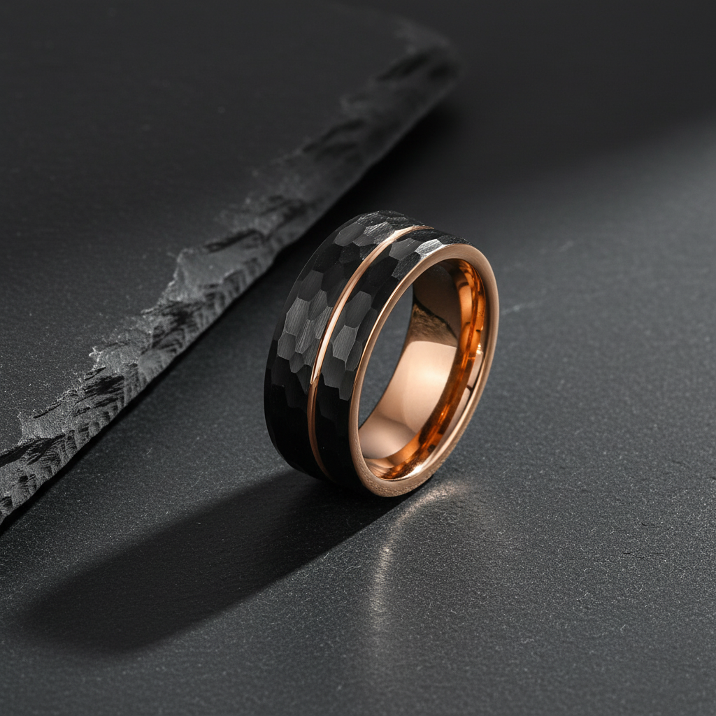 VILANI Hammered Rose Gold Ring — Flat
