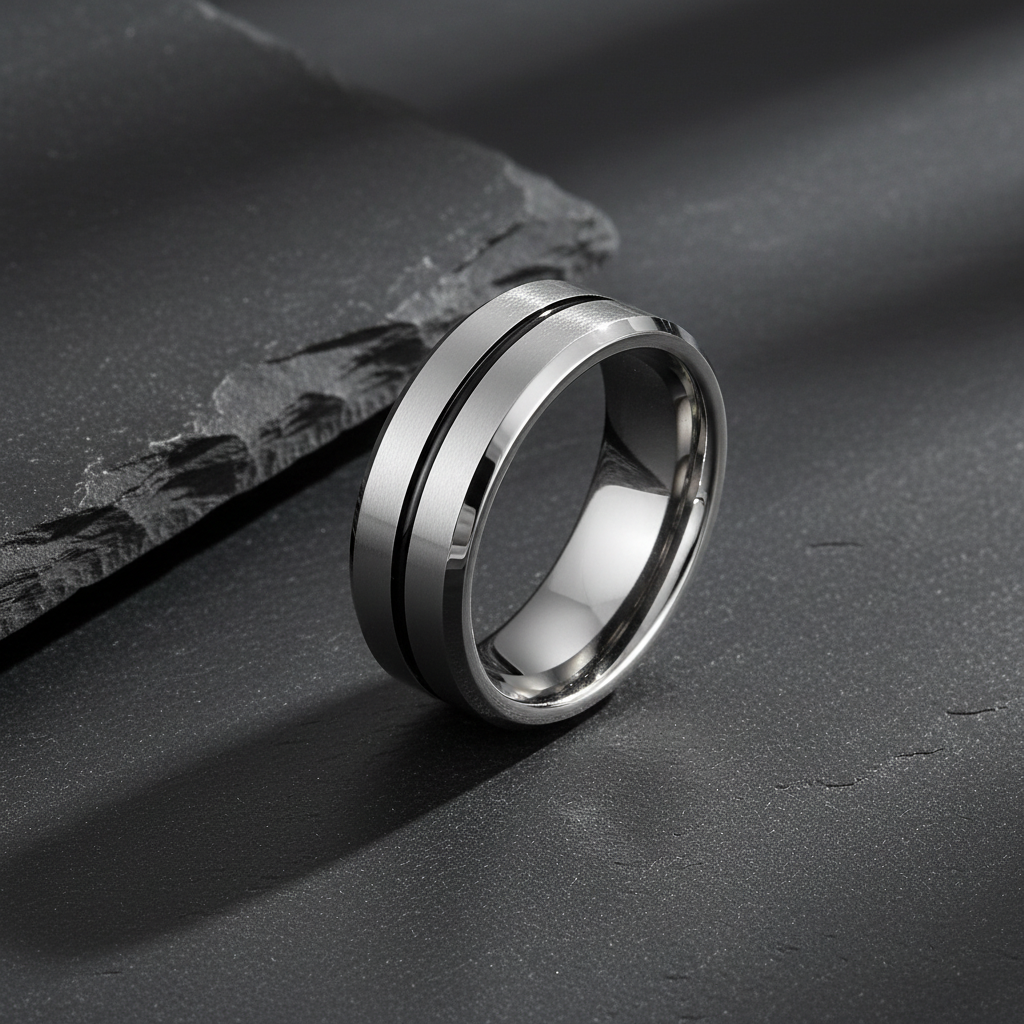 VILANI Polished Silver Black Groove — Flat