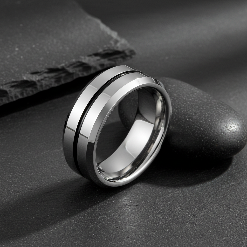 VILANI Polished Silver Black Groove — Leaning