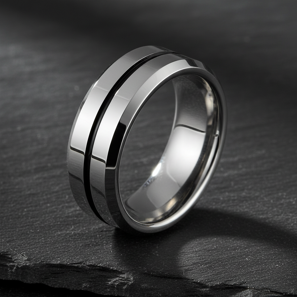 VILANI Polished Silver Black Groove — Macro