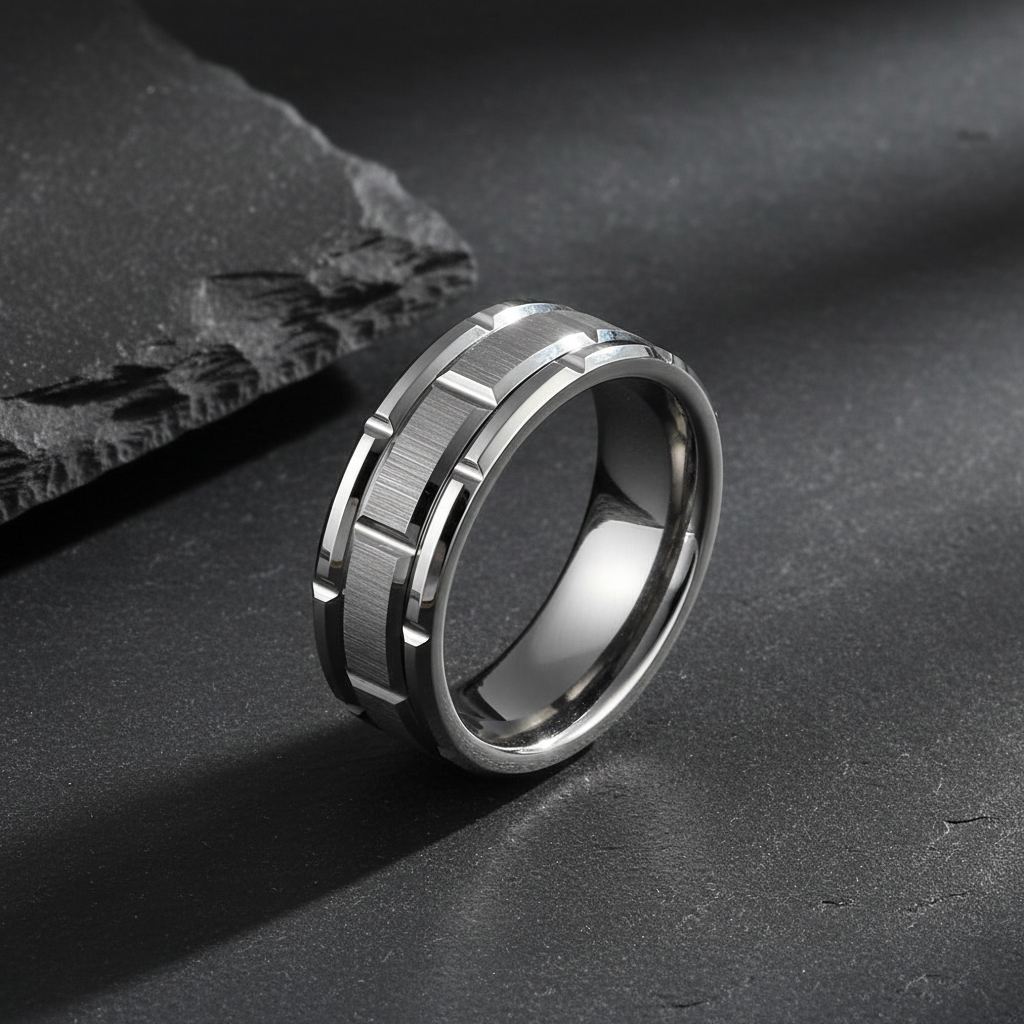 VILANI Silver Notch Ring — Flat